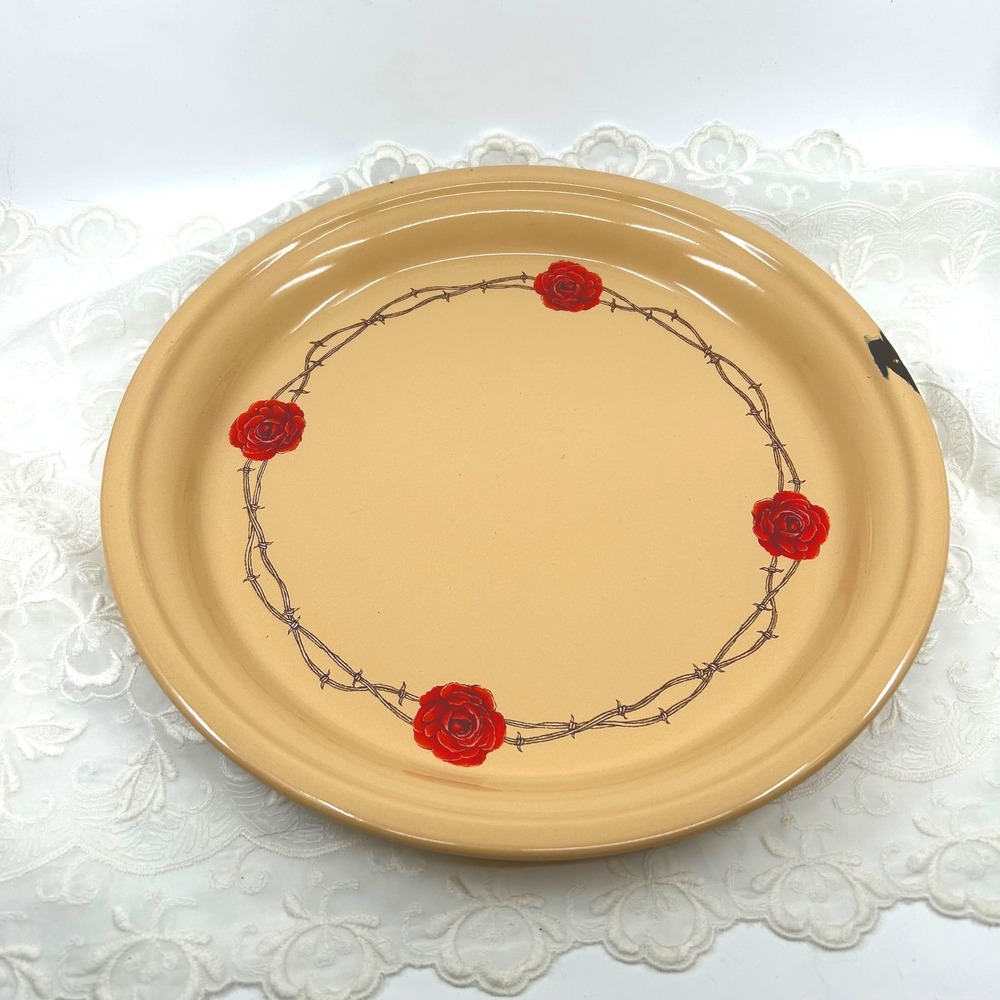Vintage Marble Canyon Enamelware Serving Plate Barbed Wire Rose Design Western